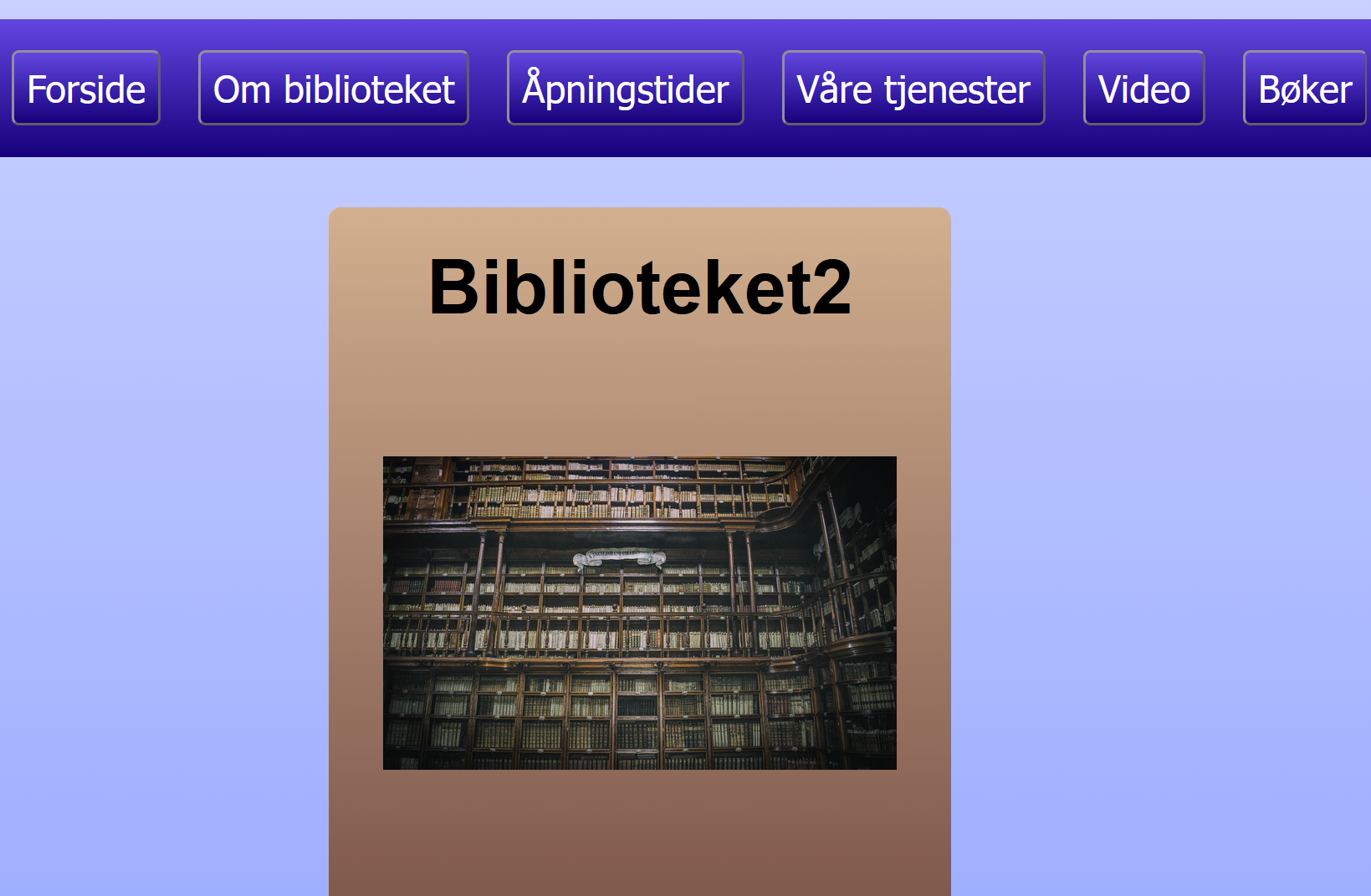 forsiden på bibliotek nettsida
