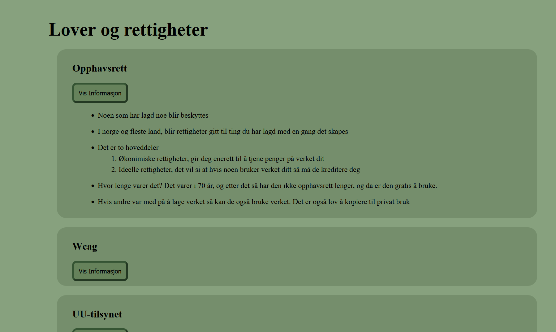 forsiden til lover og rettigheter nettsida